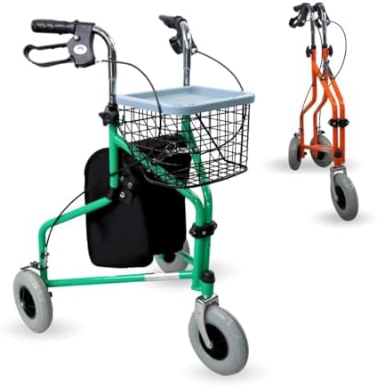 Mobiclinic®, Rollator mit 3 Rädern, Faltbar, Höhenverstellbare, mit Korb, Tasche und Handbremsen, Leicht, Gehhilfe für Senioren, Grün, Caleta