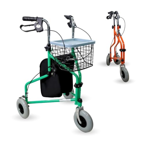 Mobiclinic®, Gehwagen, Caleta, Europäische marke, Für ältere menschen, Mit 3 rädern, Leichter faltbarer rollator, Höhenverstellbar, Korb, Tragetasche, Grün
