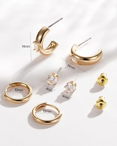 WEDDINEN 925 Sterling Silver Small Hoop Earrings for Women 18K Gold Plated Cubic Zirconia Huggie Hoop Earrings Dainty Hypoallergenic Earrings3