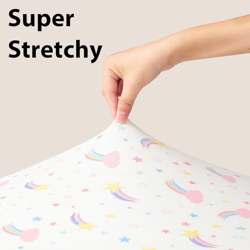 Image of Baby Crib Sheets Girl, 3 Pack Toddler Bed Sheets for 52 inchx28 inch Standard Toddler Mattresses, Soft Microfiber Fitted Crib Sheets Pink Purple Rainbow