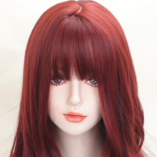 Perruque rouge avec frange pour fête et usage quotidien cheveux longs 60cm - 3