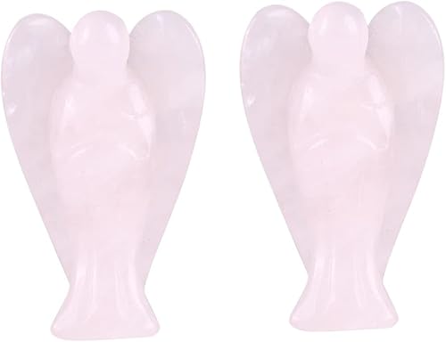 2 piezas de piedra de bolsillo de ángel, figuras de ángeles de cuarzo rosa, cuarzo rosa natural, ángel de la guarda, mini estatua curativa de ángel