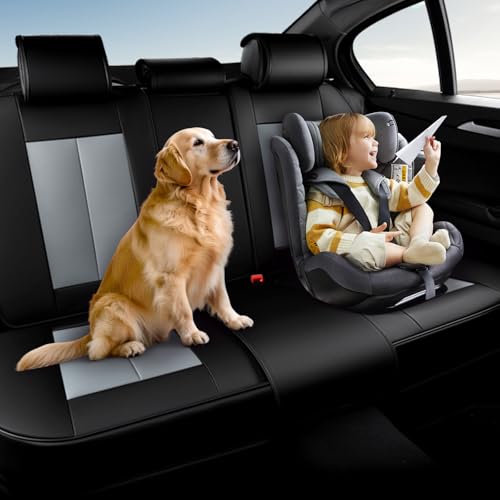 Image of Coverado Rear Bench Car Seat Covers, Car Rear Seat Covers, Nappa Leather Back Seat Cover, Automotive Seat Covers Seat Cushion Cover Universal Fit for Most Cars Sedan SUV Pickup Truck, Black&Gray