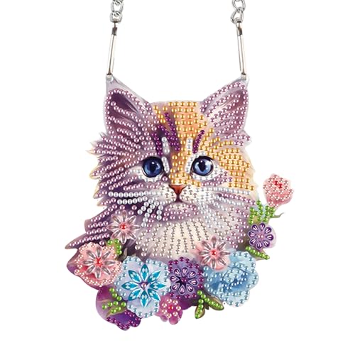 Image of Cat Diamond Painting Hanging Kit, DIY Crystal Acrylic Sun Catcher Diamond Art for Adults, 5D Special Shaped Rhinestone Pendant Ornament for Window Wall Decoration, Handmade Gift for Cat Lovers