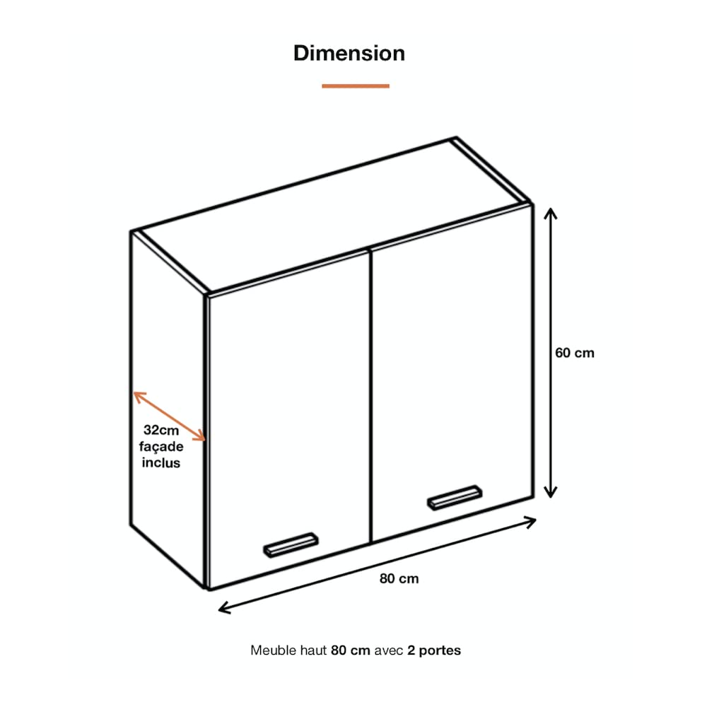 Cuisineandcie - Meuble Haut DE Cuisine ECO Gris Brillant 2 Portes L 80 cm + 1 étagère - Meuble Cuisine Rangement, Meuble Cuisine, Armoire Cuisine