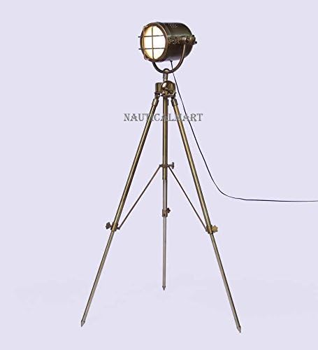 NauticalMart Royal Antique Brass Wooden Tripod Floor Lamp for Living Room