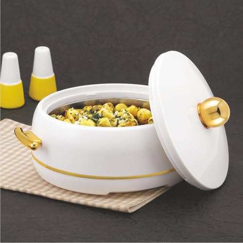 Image of Modware Atlantis Casserole 1500ml Elegant Design Premium Hot Pot, Retains Temperature for Hours, Insulated Inner Steel Casserole for Roti, Hot Box for Home, Chapati Box, Serving Bowl with Lid (White)