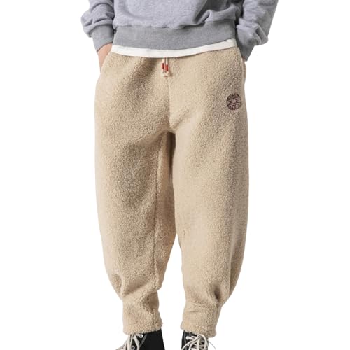 Pantalones deportivos para hombre con bolsillos para hombre, pantalones deportivos acogedores para invierno, gruesos, cálidos, sueltos, casuales, de gran tamaño, beige, 4XL