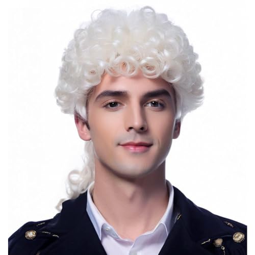 Image of Judge Colonial Wig for Men Funny Wigs Washington Halloween Costume Cosplay Crazy Mens Wig (White)