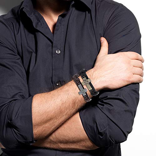 Sailimue LM-XRT-B2-F4PCS 4 Pcs Cross Leather Bracelet For Men Religious Cross Tag Bangle Leather Wristband Adjustable Drawstring Bracelet Set thumb #6