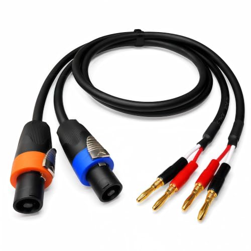 CDPMWVC Speakon NL4FX to Banana Plug Speaker Cable 2-Pack, 12AWG 40A Heavy-Duty OFC, Twist-Lock for...
