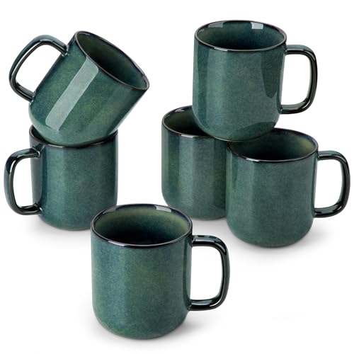 vancasso Lot de 6 Grandes Tasses à Café en Grès - 480ml - Ensemble de Mugs avec Anse pour Thé, Café, Lait, Cappuccino - Résistant au Lave-vaisselle et Micro-ondes - Vert à Émail Réactif