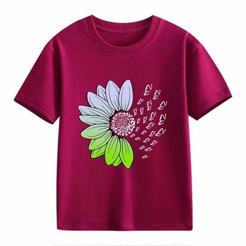 Girls Loose Fit Sunflower Graphic T Shirts Short Sleeve Crewneck Cute Pattern Printed Tops Kids (D-Wine, 2-3 Years)2