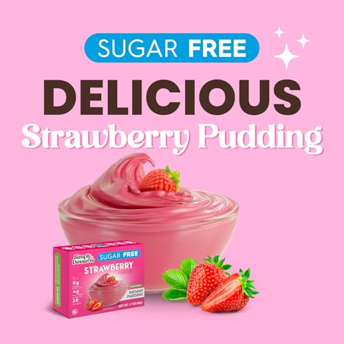 Image of Simply Desserts Strawberry Instant Pudding, Sugar-Free, 12-Pack - Healthy Dessert, Keto Snacks, Vegan & Diabetic-Friendly, Kosher, 1.7 Oz Ea