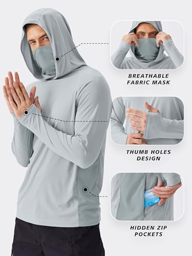 Image of PINSPARK Men's Sun Protection Hoodie with Mask UPF 50+ UV Long Sleeve Shirt Men Rash Guard Performance Fishing Hiking Shirt