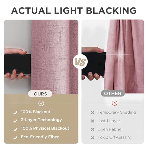 Image of Joydeco Blackout Curtains 108 Inches Long 2 Panels Burg, Room Darkening Curtains for Bedroom, 100% Black Out Textured Thermal Drapes Privacy Protection 2 Panels Set(W52 x L108 Inch, Pink)