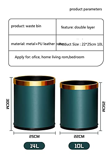 Sxylob JSSCLJT-08 Luxury Metal Waste Bin 10L, Double Layer Trash Can Pu Leather Covered Round Wastebasket Dust Bins For Kitchen Bathroom Hotel Office thumb #4