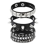 3 Stück Punk Besetztes Armband Gothic Nieten Armband Punk Rock Armbänder Schwarzes Lederarmband mit Nieten und Spikes Verstellbare Armreif Nietenarmband für Halloween Kostümparty Weihnachten