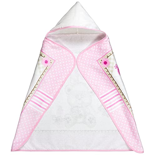 Image of Softerry Baby and Toddler Hooded Towel 28in x 35in - 100% Soft Cotton - Ultra Absorbent Terry and Velour for Bath or Beach (Baby Girl Bear, One Towel)