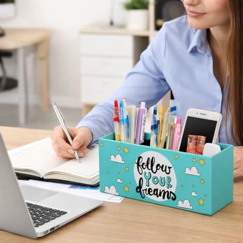Image of AccuPrints Sumiko Paper Board Pen Holder, Desktop Pen Organizer,3 Compartment Pen and Pencil Holder, Desktop Organizer for Store Marker, Office Supplies, (Large)-Design Follow Your Dream