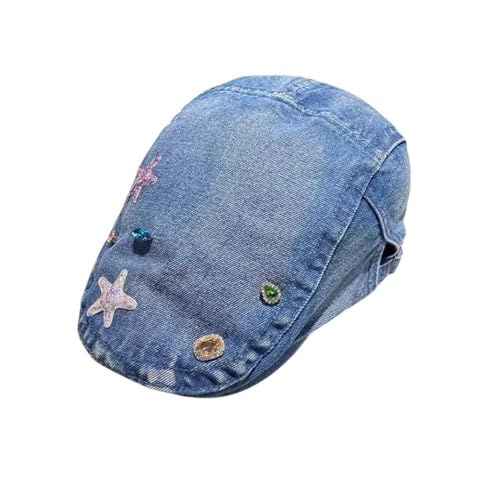 jupkem Y2k Hat Fashion Rhinestone Star Newsboy Cap Goth Vintage Cowboy Hat Harajuku Trucker Cap Adjustable 2000s Beret Hat Blue