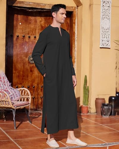 LVCBL Kaftan Thobe for Men Big And Tall Muslim Robe Mens Long Sleeve Caftan4