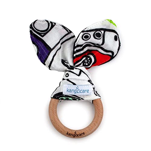 Image of Kanga Care Baby Soft Muslin Sensory Crinkle Bunny Ear Wood Teething Ring - Mixtape Vintage