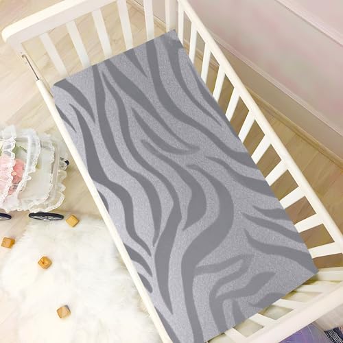 Image of Crib Sheet Breathable Soft Crib Mattress Sheet for Baby Toddler Boys Girls Fitted Crib Sheet Fit Standard Crib Mattress 52 x 28 Inch Light Silvery Zebra Print