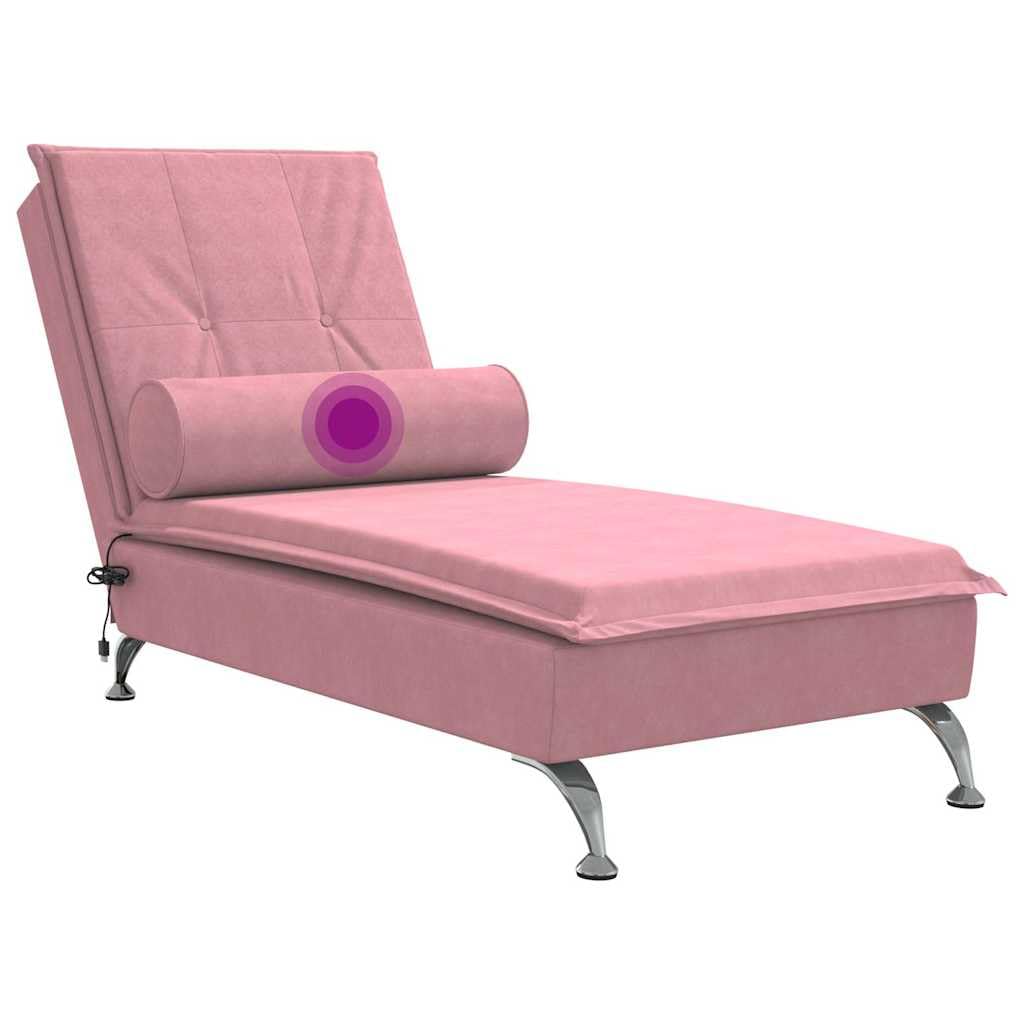 Generico Chaise Longue Massaggi con Cuscino Rosa in Velluto,Sedie,Chaises-longues-379453