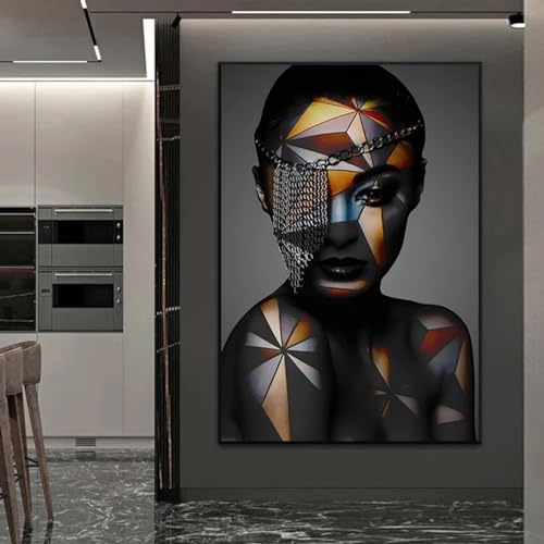 Affiche toile femme noire africaine avec cadre interne 60x80 cm pour la décoration moderne