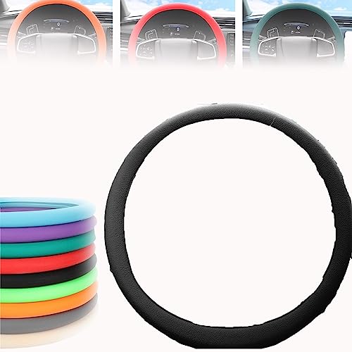 Coprivolante protettivo in silicone antiscivolo fresco, copertura protettiva per volante auto, coprivolante auto antiscivolo, vestibilità universale facile da pulire (nero)