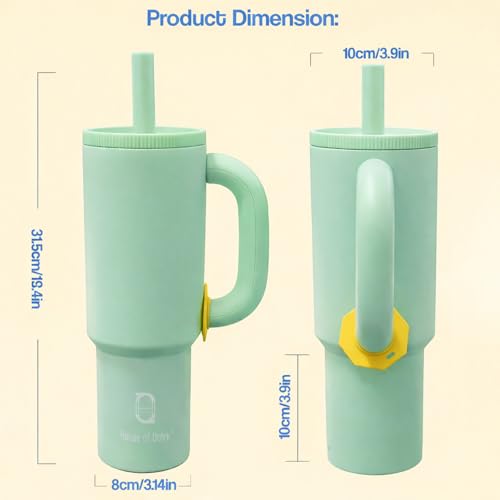 Image of House of Quirk 1200ml Stainless Steel Tumbler with Handle, Straw & Straw Cap | Leakproof Water Bottle | Large Capacity Travel Mug (Pastel Pista)