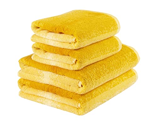 La Maison 100% Cotton 600GSM Superior Ombre Gradient Towel Bale Set Hand Towel Bath Towel 4 Piece Set Super Soft Everyday Use (Ochre)