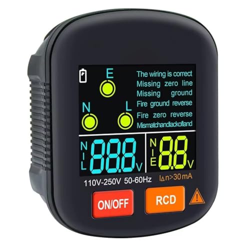 Steckdosentester | Digital | Kabelbelegungsprüfung | FI-Schutzschalter Test | von 30-250V | Robuste Bauweise