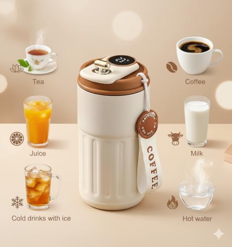 Image of Smart Coffee Mug 410ML, Stainless Steel Thermal Cup with Temperature Display | Leak Proof, Double Wall Vacuum Insulated, Anti-Slip Base, Ideal for Hot & Cold Drinks (Navy Blue)