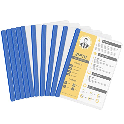 10pcs Cubiertas Transparentes Informes, A4 Reporte de Barra Deslizante, Cubierta de Archivo Plástico con Barra Deslizante para Archivos Oficina Documentos.Sostener Hasta 40 Papeles(Azul)