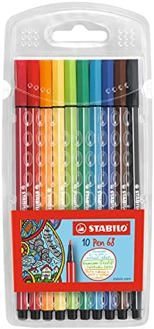 Premium Felt Tip Pen - STABILO Pen 68 - Wallet of 10 - Assorted colors