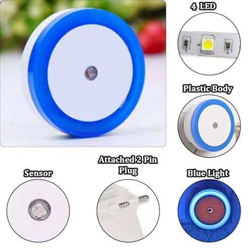 Image of fizzytech Smart Motion Sensor LED Light Bulb with Automatic On /Off and Dimmable Blue Glow, Energy Efficient 7W LED Bulb for Home, Stairs, Kitchen, Bathroom, Wardrobe Lighting (Round Blue Pack-2)