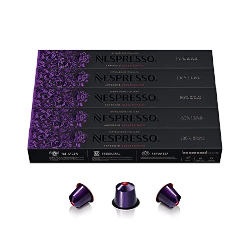 Nespresso Original Cápsulas de Café Descafeinado Arpeggio, 50 Cápsulas para Máquina de Café, Cafetera, Tueste Intenso con Notas de Cacao