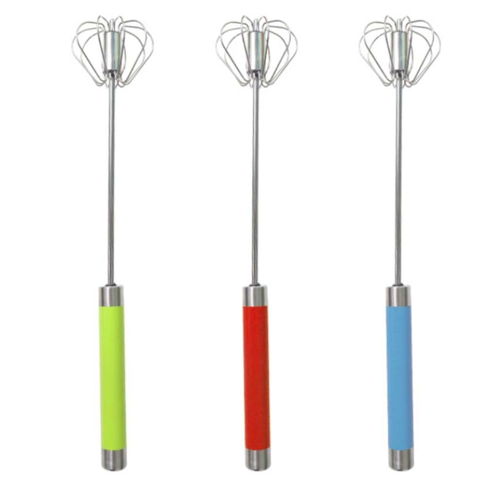 Varillas de Batir para Cocinar Batidor De Huevos con Varilla De Empuje De Acero Inoxidable Batidor Manual Batidor De Huevos Semiautomático Huevos, Espumar, Batir(Grün,10inch)
