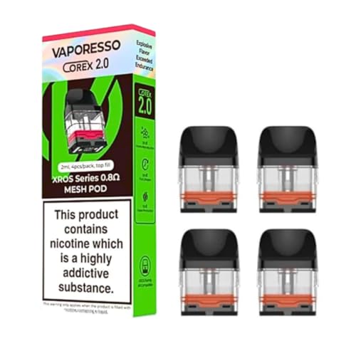 Vaporesso XROS Series Pods Corex 2.0 Integrated Coils 0.6ohm / 0.8ohm 4 Pack 2ml Top Fill Compatible with all XROS 3 XROS 5 XROS 4 XROS Mini Kits - No Nicotine (0.8ohm)