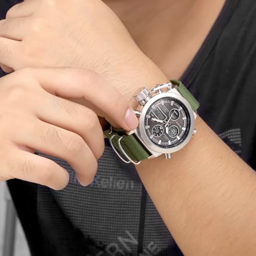 JewelryWe Mens Multifunctional Military Watch: Analog Digital Dual Time Calendar Waterproof Casual Sports Leather Wristwatch2