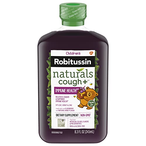 Children's Robitussin Naturals Cough Plus Immune Health Dietary Supplement for Children 2 and Up, Honey, Ivy Leaf, Zinc and Elderberry Cough Relief Syrup, Natural Honey Flavor - 8.3 Oz Syrup