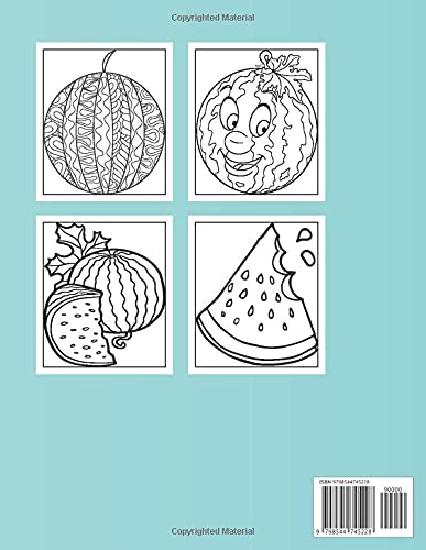 Watermelons Coloring Book: A Beautiful Coloring Book of Funny Cute Watermelon with Stress Relieving Designs ( Creative Premium Illustration Coloring Book Design) image 3