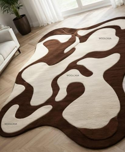 Image of Hand Tufted Wool Rug 6x8 Ft - Modern Irregular Shape Aesthetic Carpet, 1 Inch Thick Pile, Anti-Skid Backing, Soft Handmade Woolen Area Rug for Living Room, Bedroom, Hall Decor