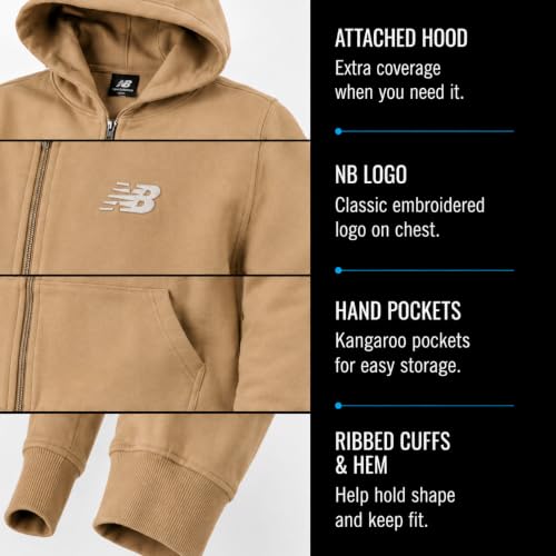 Image of New Balance Boys Zip Up Warm Fleece Hoodie Sweatshirt, Activewear 8-20 | Ribbed Cuffs & Kangaroo Pockets, Full Zip Front Closure, Durable Layer for School, Sports & Weekend Outings