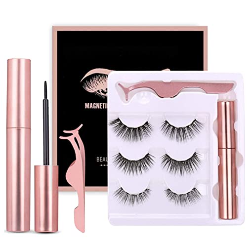 Magnetic Eyeliner and Magnetic Eyelashes,Waterproof Magnetic Eyeliner Set,Eyelashes With Natural Look,Easy to Wear,With Reusable Lashes (3 Styles)