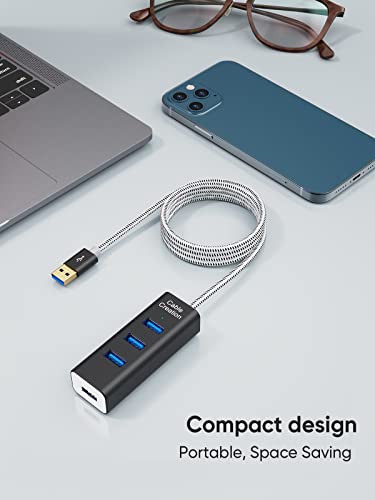 Image of CableCreation 4-Port USB 3.0 Hub with 4.9 Feet Extension Long Cable, 5Gbps Data Rate for MacBook Pro, iMac, PC, Laptop, USB Flash Drives, Surface Pro, XPS, Aluminum Black, 1.5M