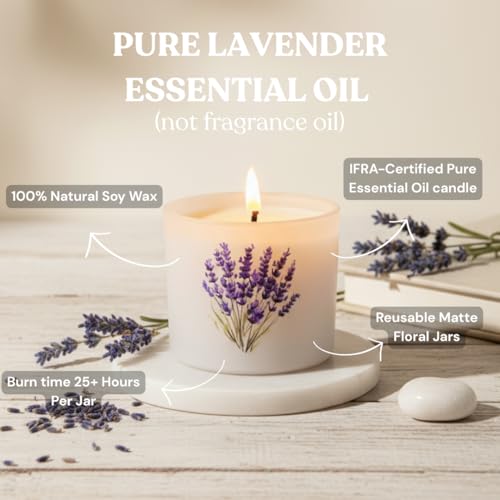 Image of Lavender Scented Candles for Gift (Set of 2) Essential Oil Aromatherapy Candle for Home | Soy Wax, 50+ Hrs Burn | Scented Candle Gift Set for Women, IFRA Certified, Reusable Floral Jars