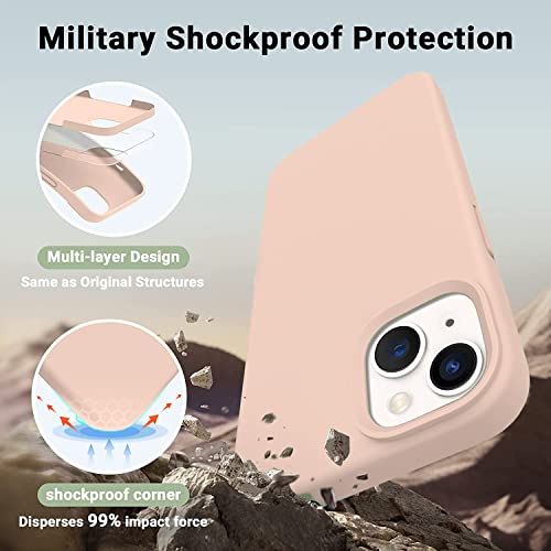 Image of Elzzi Compatible with iPhone 13 Case, Liquid Silicone Case, Full Body Protective Cover, Shockproof, Slim Phone Case, Anti-Scratch Soft Microfiber Lining, 6.1 inch - Pink